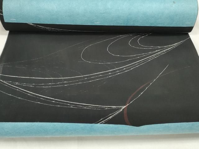  平和屋着物＊夏物 小紋 反物 着尺 絽 京染 流線文 黒地 洗える着物 ♥ zzz 小紋 着物反物