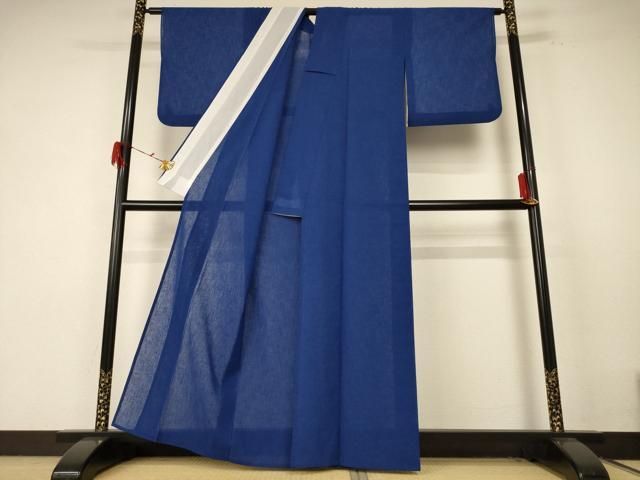 平和屋着物＊夏物 色無地 紗 深縹色 洗える着物 jd