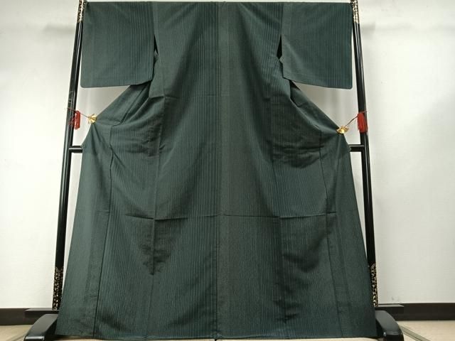 平和屋着物▽お召 単衣 縞 さが美扱い ロング丈 正絹 fy