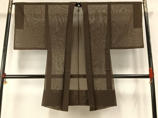 平和屋着物▽男性 長羽織 スリーシーズン 春夏秋 塵除け 栗色 正絹 fy