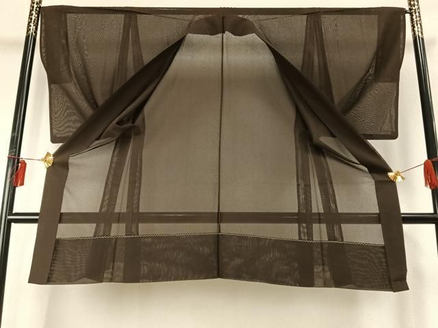 平和屋着物▽男性 長羽織 スリーシーズン 春夏秋 塵除け 栗色 正絹 fy