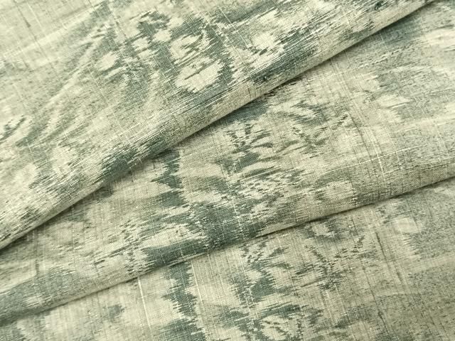 平和屋着物▽上質な紬 単衣 草花文 正絹 ♥ fy