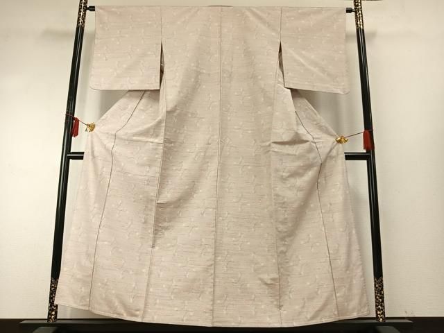 平和屋着物▽上質な紬 単衣 草花文 正絹 fy