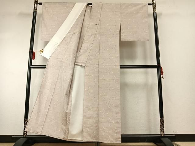  平和屋着物▽上質な紬 単衣 草花文 正絹 fy 紬 着物