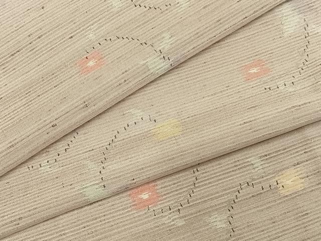 平和屋着物▽上質な紬 単衣 草花文 正絹 fy