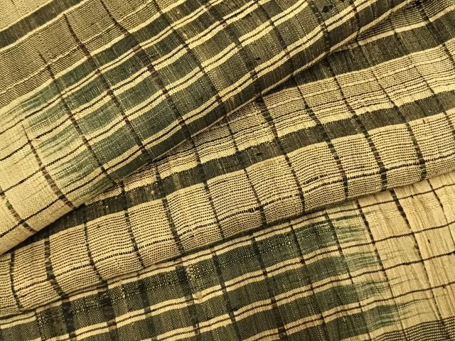 平和屋着物▽上質な紬 単衣 格子 正絹 fy