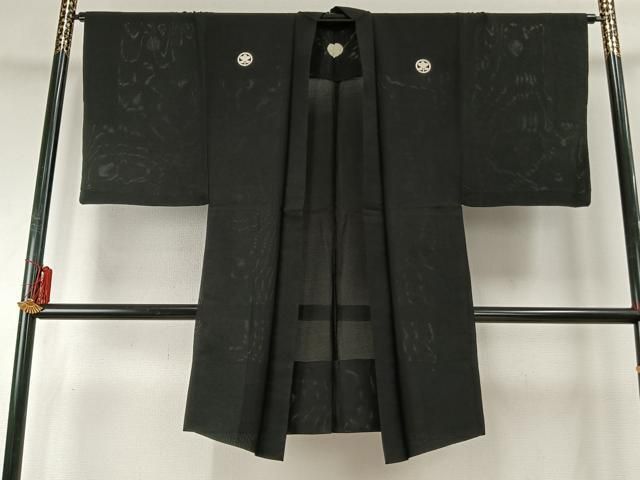 平和屋着物▽男性 長羽織 黒紋付 正絹 fy