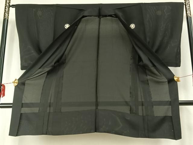 平和屋着物▽男性 長羽織 黒紋付 正絹 fy