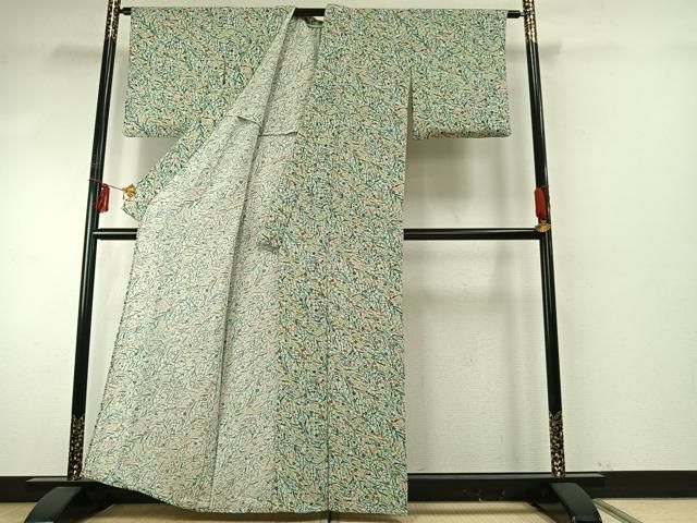 平和屋着物▽上質な小紋 単衣 型染め 草花文 鬼しぼ縮緬 正絹 逸品