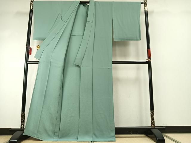  平和屋着物▽上質な色無地 単衣 錆青磁色 正絹 ♥ fy 色無地 着物
