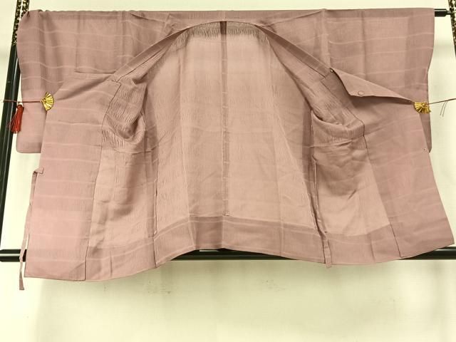 平和屋着物▽道行コート スリーシーズン 春夏秋 塵除け 横段文 石竹色 正絹 fy