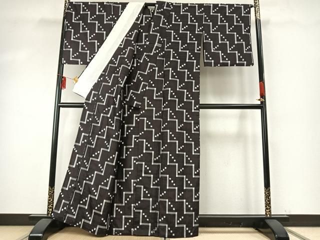 平和屋着物▽本場琉球絣 紬 単衣 バンジョウ 正絹 fy