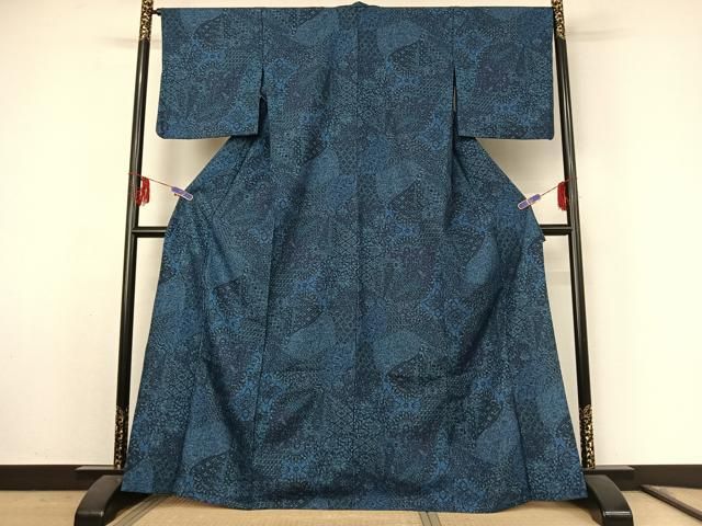 平和屋着物▽小紋 単衣 切嵌更紗花文 洗える着物 jh