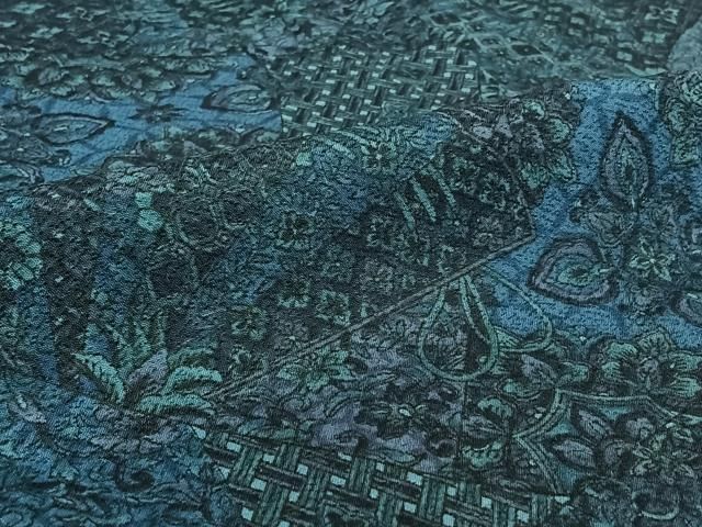  平和屋着物▽小紋 単衣 切嵌更紗花文 洗える着物 jh 小紋 着物