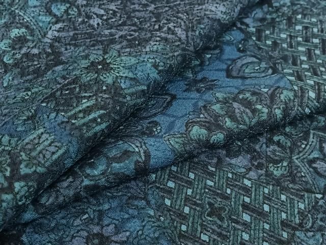 平和屋着物▽小紋 単衣 切嵌更紗花文 洗える着物 jh