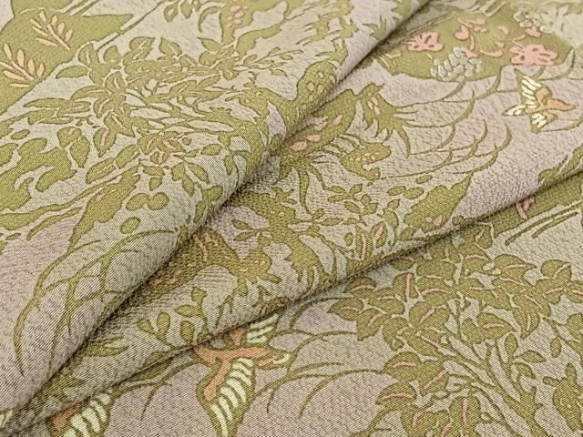 平和屋着物▽上質な小紋 単衣 風景花鳥文 正絹 jh