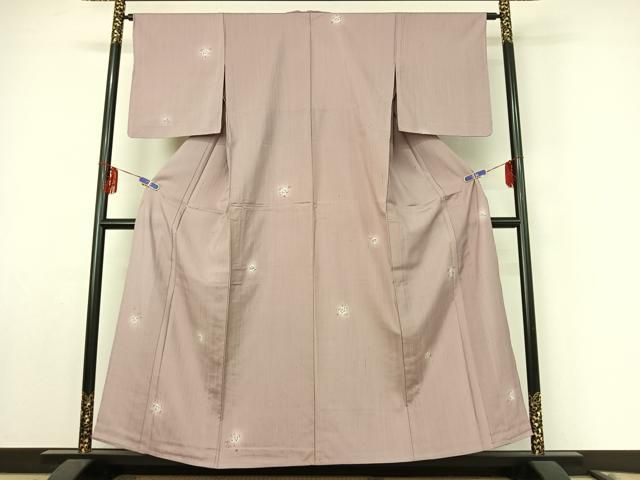 平和屋着物▽上質な紬 単衣 絞り 舞葉文 正絹 jh