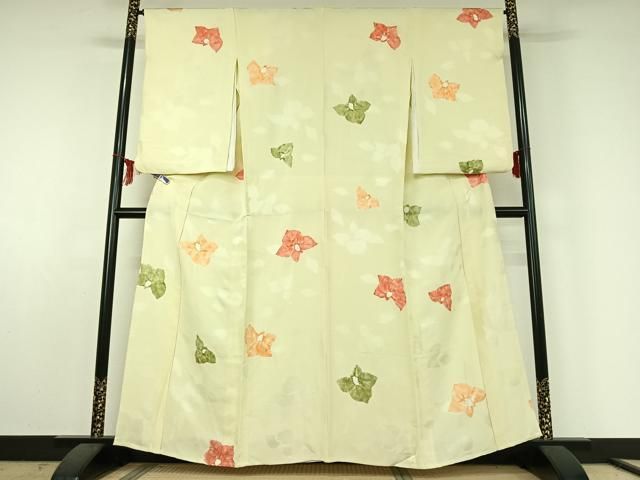 平和屋着物▽上質な小紋 単衣 絞り 草花文 暈し染め 正絹 jh