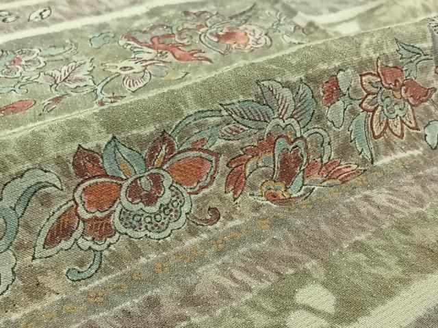  平和屋着物▽上質な小紋 単衣 横段花鳥文 銀通し地 正絹 jh 小紋 着物