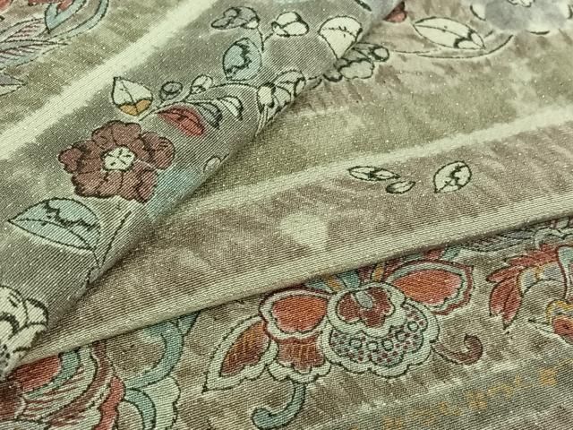 平和屋着物▽上質な小紋 単衣 横段花鳥文 銀通し地 正絹 jh