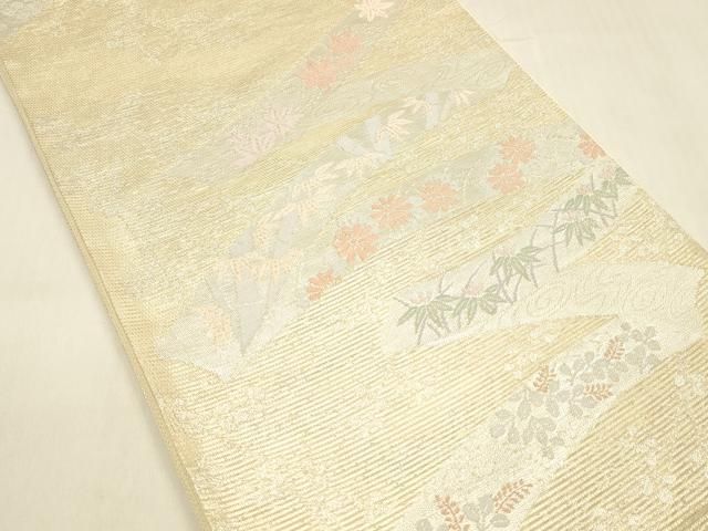 平和屋着物＊夏物 六通柄袋帯 笹竹草花文 金銀糸 正絹 cm