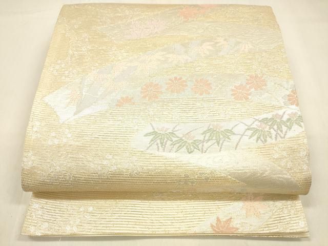 平和屋着物＊夏物 六通柄袋帯 笹竹草花文 金銀糸 正絹 cm