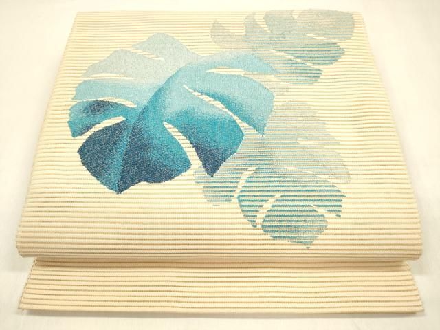 平和屋着物＊夏物 絽綴れ 八寸名古屋帯 草葉文 正絹 cm