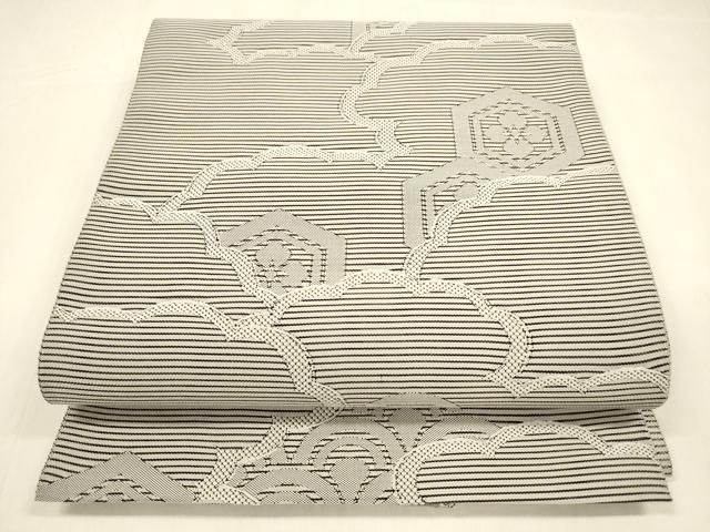 平和屋着物＊夏物 絽綴れ 八寸名古屋帯 亀甲花文 正絹 cm