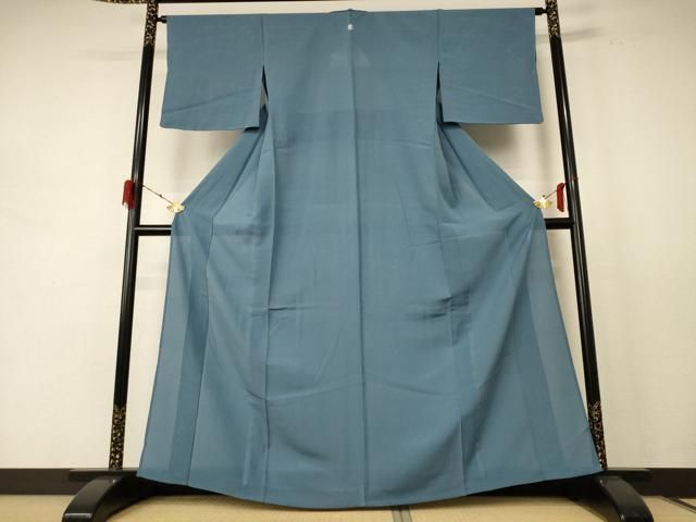 平和屋着物＊夏物 色無地 縦絽 藍鼠色 正絹 jd