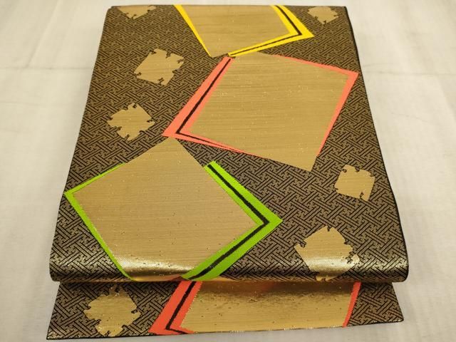 平和屋着物∵子供 全通柄袋帯 色紙文 金糸 ja