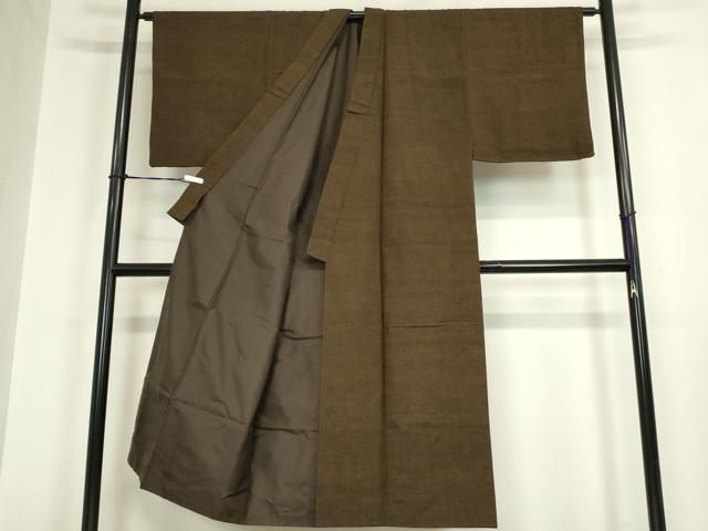 平和屋着物○男性 紬 アンサンブル 赤墨色 正絹 逸品 DAAY9962az