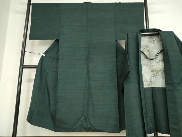 平和屋着物●男性 紬 アンサンブル 長羽織 褐返色 正絹 az