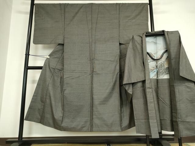 平和屋着物●男性 本場大島紬 アンサンブル 長羽織 亀甲柄 正絹 az