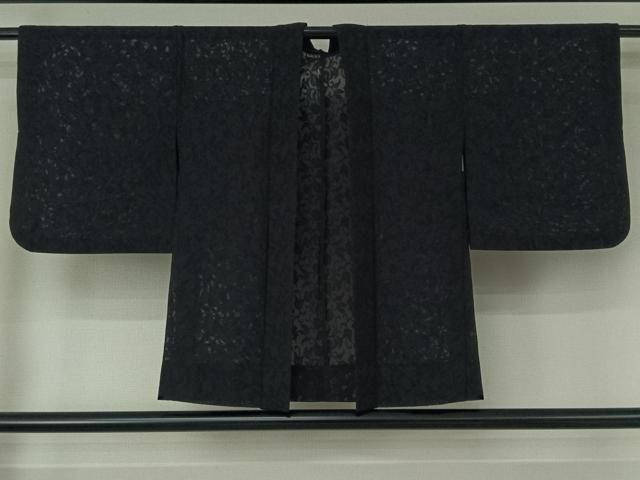 平和屋着物▽羽織 スリーシーズン 春夏秋 塵除け 花唐草地紋 暗黒色 正絹 jh