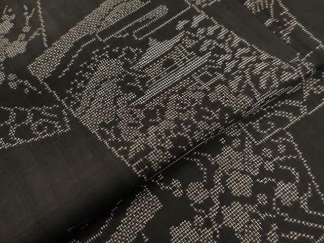 平和屋着物○本場大島紬 9マルキ 泥染め 色紙竜田川風景文 前田紬工芸