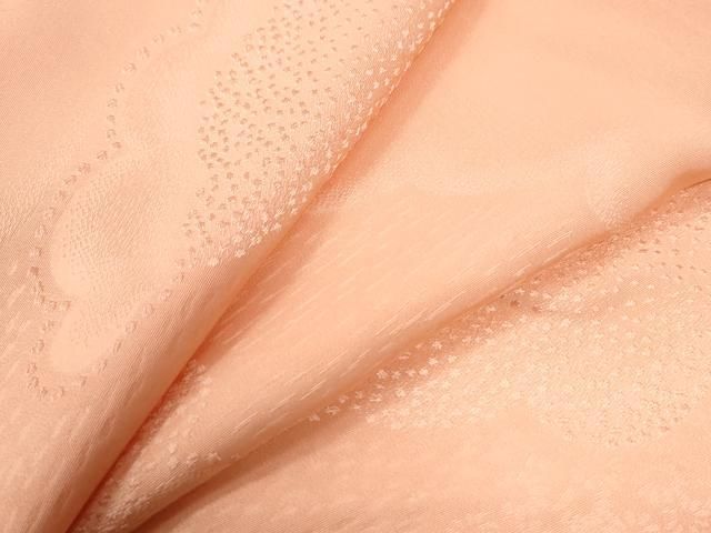 平和屋着物●上質な色無地 雲取り吉祥地紋 珊瑚色 正絹 yc