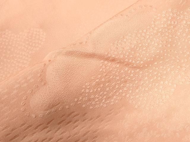  平和屋着物●上質な色無地 雲取り吉祥地紋 珊瑚色 正絹 yc 色無地 着物