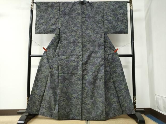 平和屋着物●本場大島紬 7マルキ 更紗草花文 正絹 yc