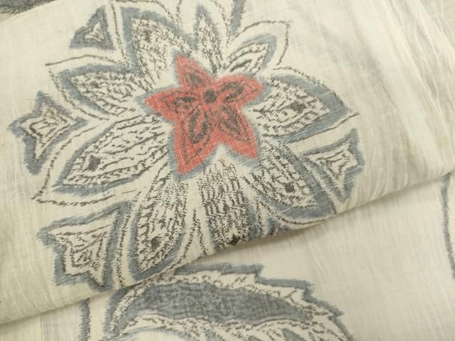  平和屋着物＊夏物 小千谷ちぢみ 更紗花唐草文 麻 ze 紬 着物