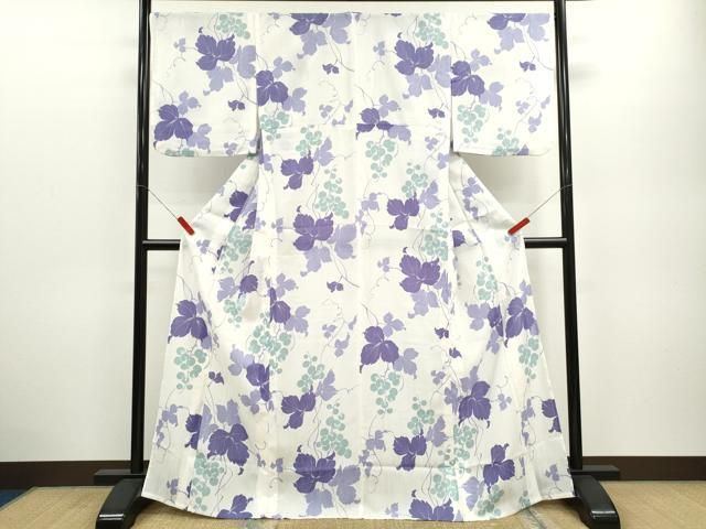 平和屋着物＊夏物 小紋 紗 葡萄蔦の葉文 洗える着物 ze