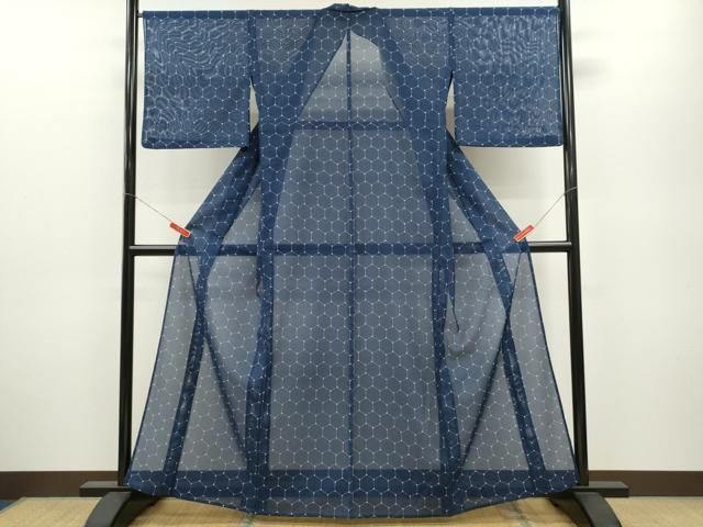 平和屋着物＊夏物 小紋 絽 亀甲文 洗える着物 ze