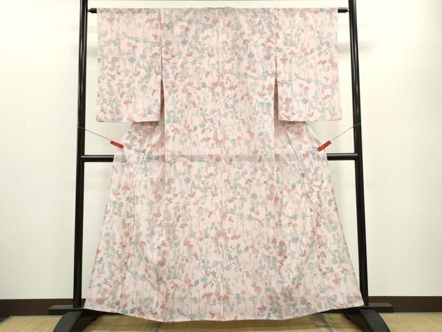 平和屋着物＊夏物 小紋 絽 枝更紗花文 さんび謹製 洗える着物 ze