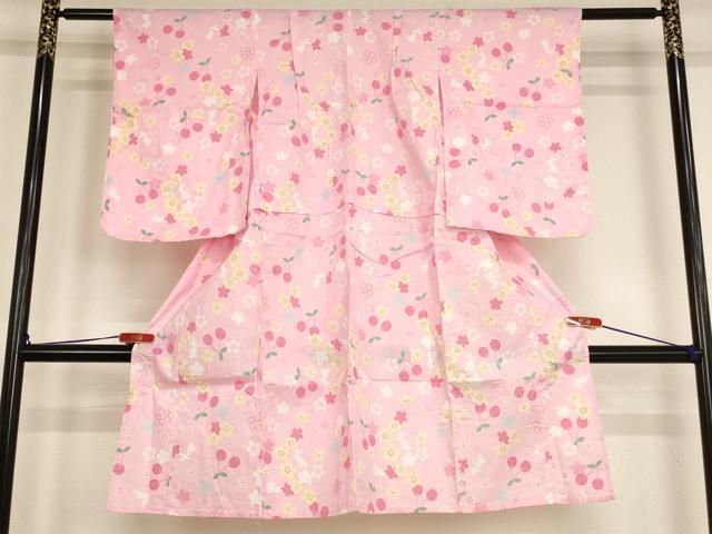 平和屋着物∴夏物 子供 女の子 浴衣 花うさぎ さくらんぼ ja