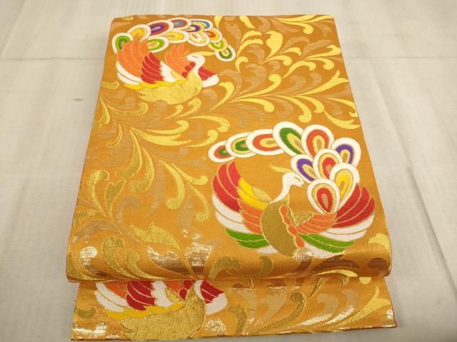 平和屋着物∵子供 全通柄袋帯 唐織 鳳凰文 引き抜き帯 金糸 ja