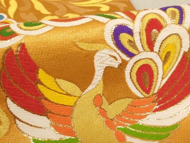 平和屋着物∵子供　全通柄袋帯　唐織　鳳凰文　引き抜き帯　金糸　逸品　AABE2157ja