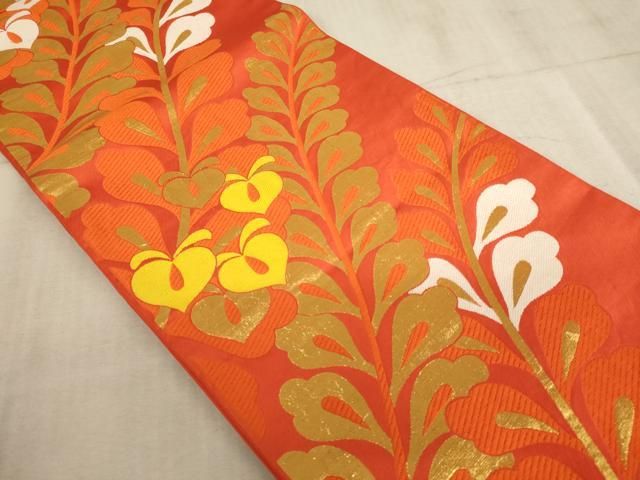 平和屋着物∵子供 全通柄袋帯 桐生織 草花文 金糸 逸品 AABE2160ja 平和屋着物∵子供 全通柄袋帯 桐生織 草花文 金糸 逸品 AABE2160ja