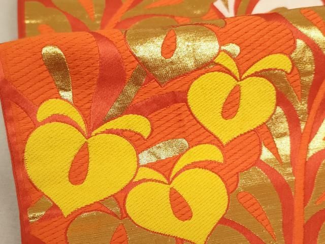 平和屋着物∵子供 全通柄袋帯 桐生織 草花文 金糸 逸品 AABE2160ja 平和屋着物∵子供 全通柄袋帯 桐生織 草花文 金糸 逸品 AABE2160ja
