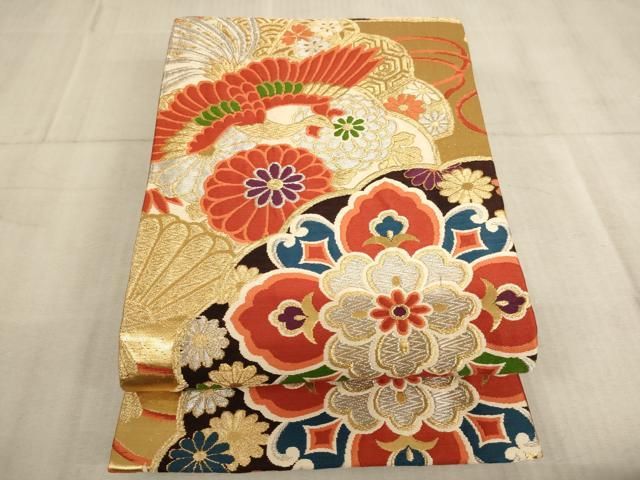 平和屋着物∵子供　六通柄袋帯　鳳凰花文　金銀糸　逸品　AABE2166ja