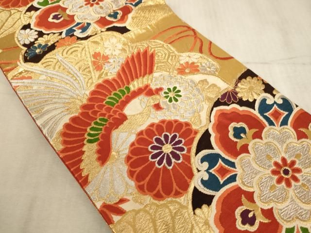 平和屋着物∵子供 六通柄袋帯 鳳凰花文 金銀糸 逸品 AABE2166ja 平和屋着物∵子供 六通柄袋帯 鳳凰花文 金銀糸 逸品 AABE2166ja