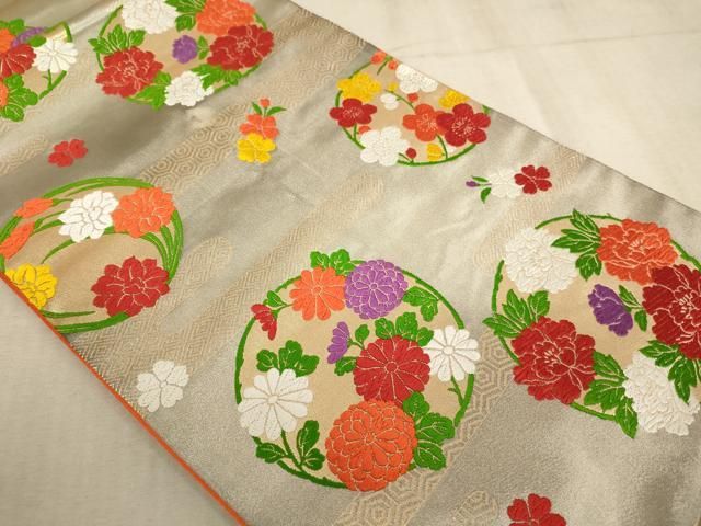 平和屋着物∵子供 全通柄袋帯 唐織 花丸文 三越扱い 逸品 AABE2167ja 平和屋着物∵子供 全通柄袋帯 唐織 花丸文 三越扱い 逸品 AABE2167ja
